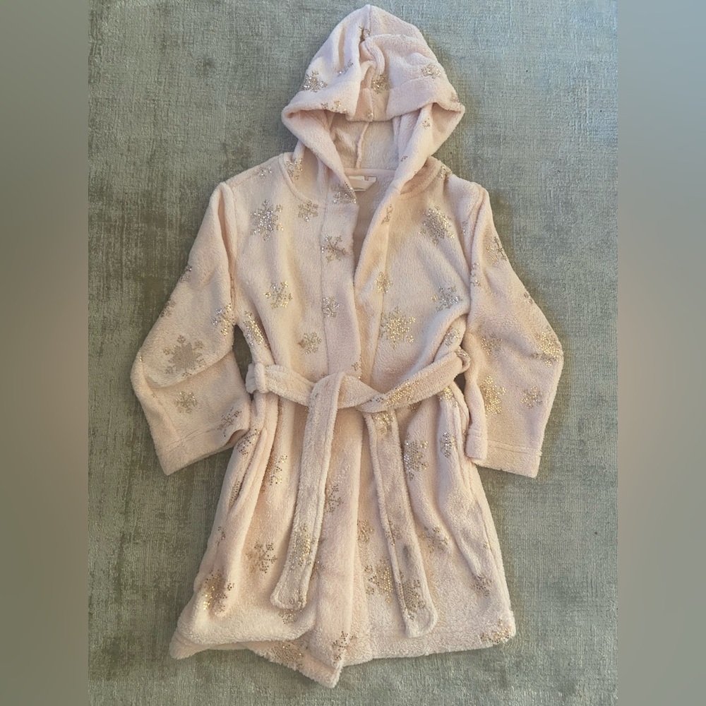 3 for $25 PL Sleep -  Petit Lem Pink with Gold snowflake Hooded Robe
